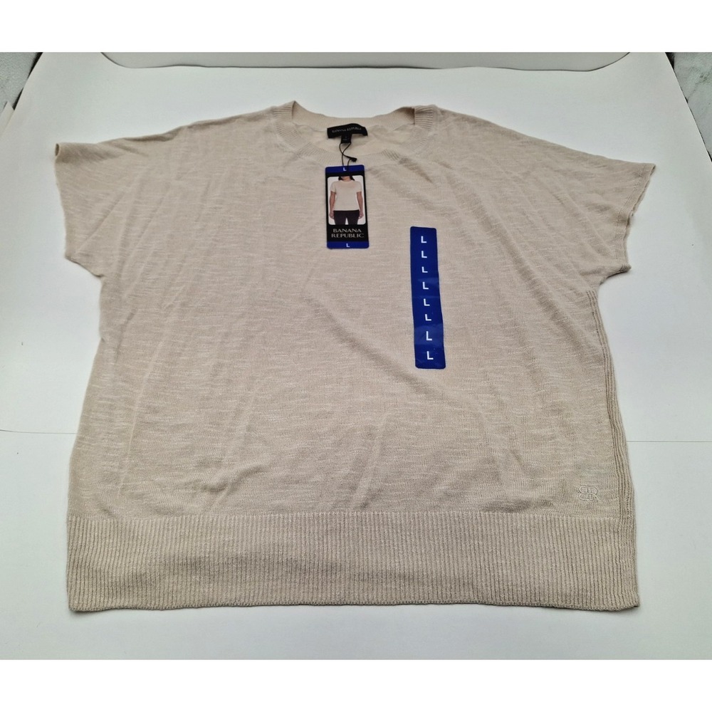 Banana Republic Women's Linen Blend Short Sleeve Top, Ivory, Size: Large, New